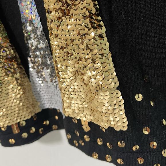 The Quacker Factory Sequin Sweater 1X Black Gold Sparkle Christmas Tree Festive - Picture 4 of 12